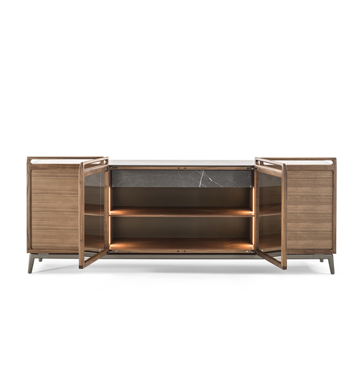 DURAME - Bridge 4 - Solid wood sideboard with bronzed glass doors with wooden frame