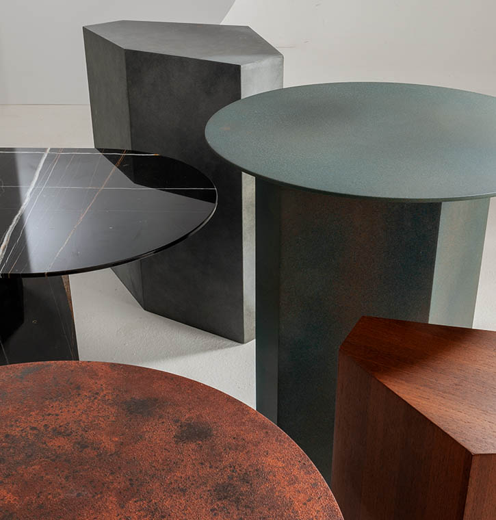 laurameroni made-to-measure low tables set in custom finishes and dimensions