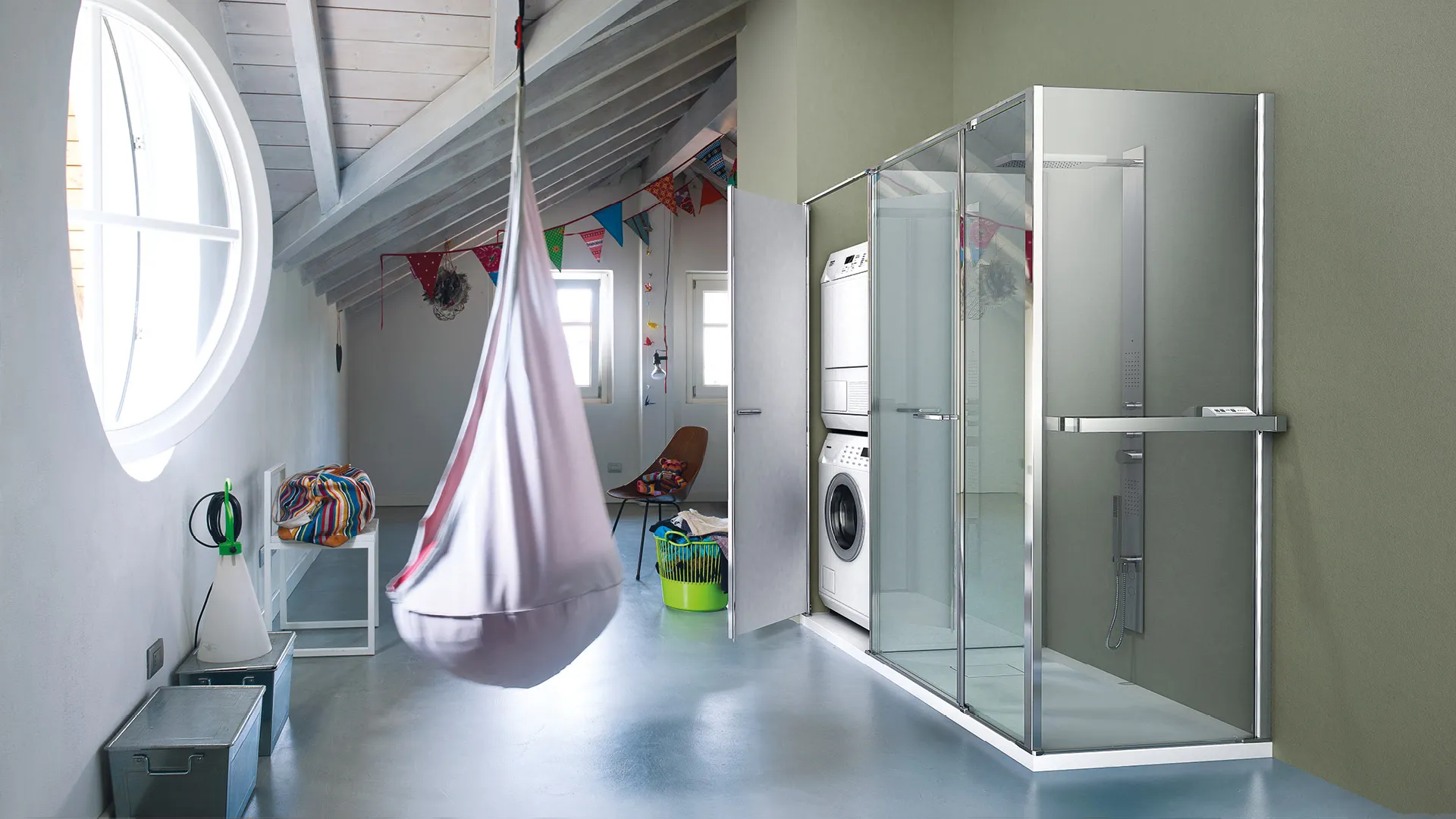Vismaravetro - cabina doccia con vano lavatrice o porta oggetti - collezione Twin