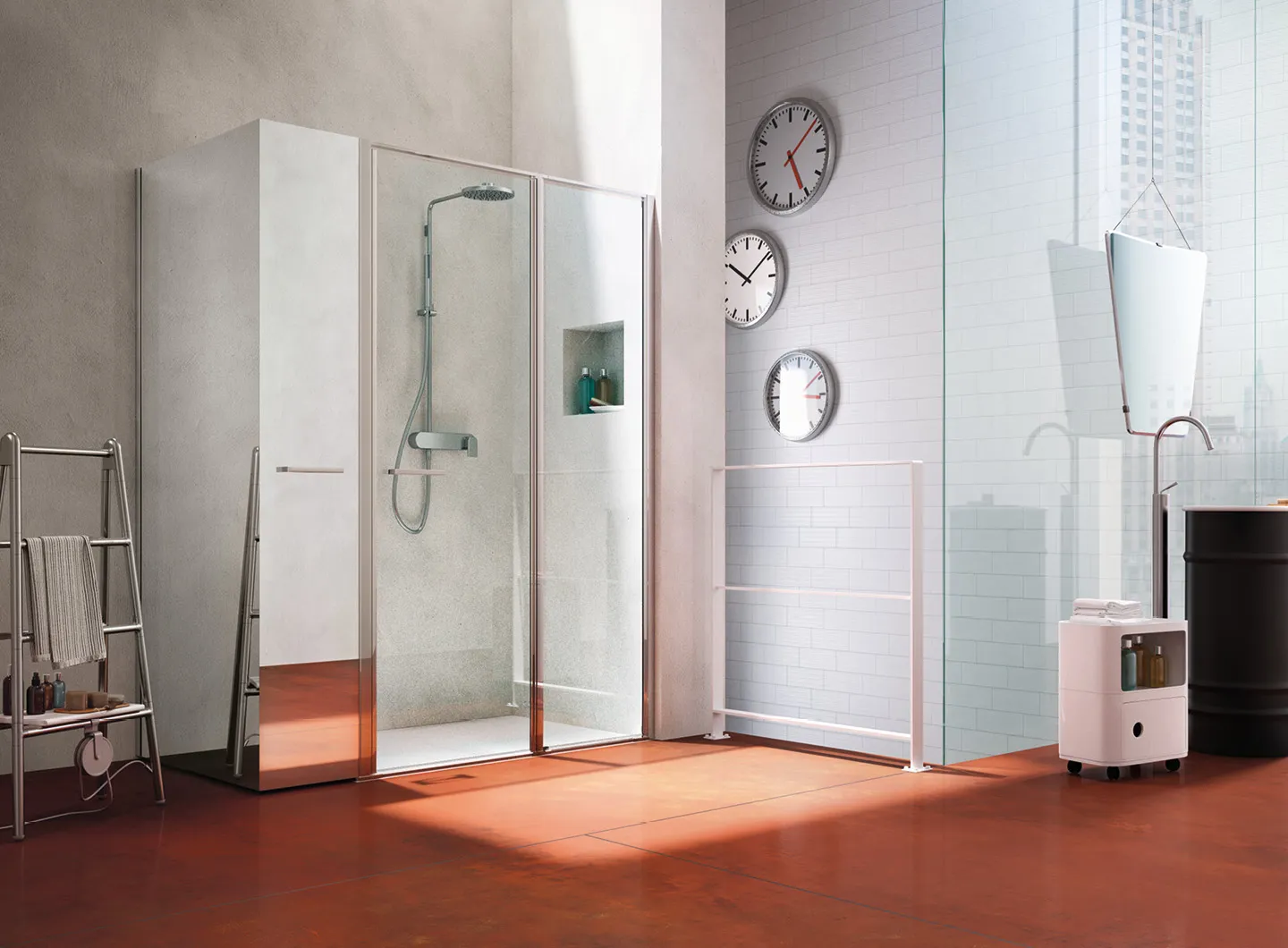 Vismaravetro - cabina doccia con vano estraibile porta oggetti - collezione Twin