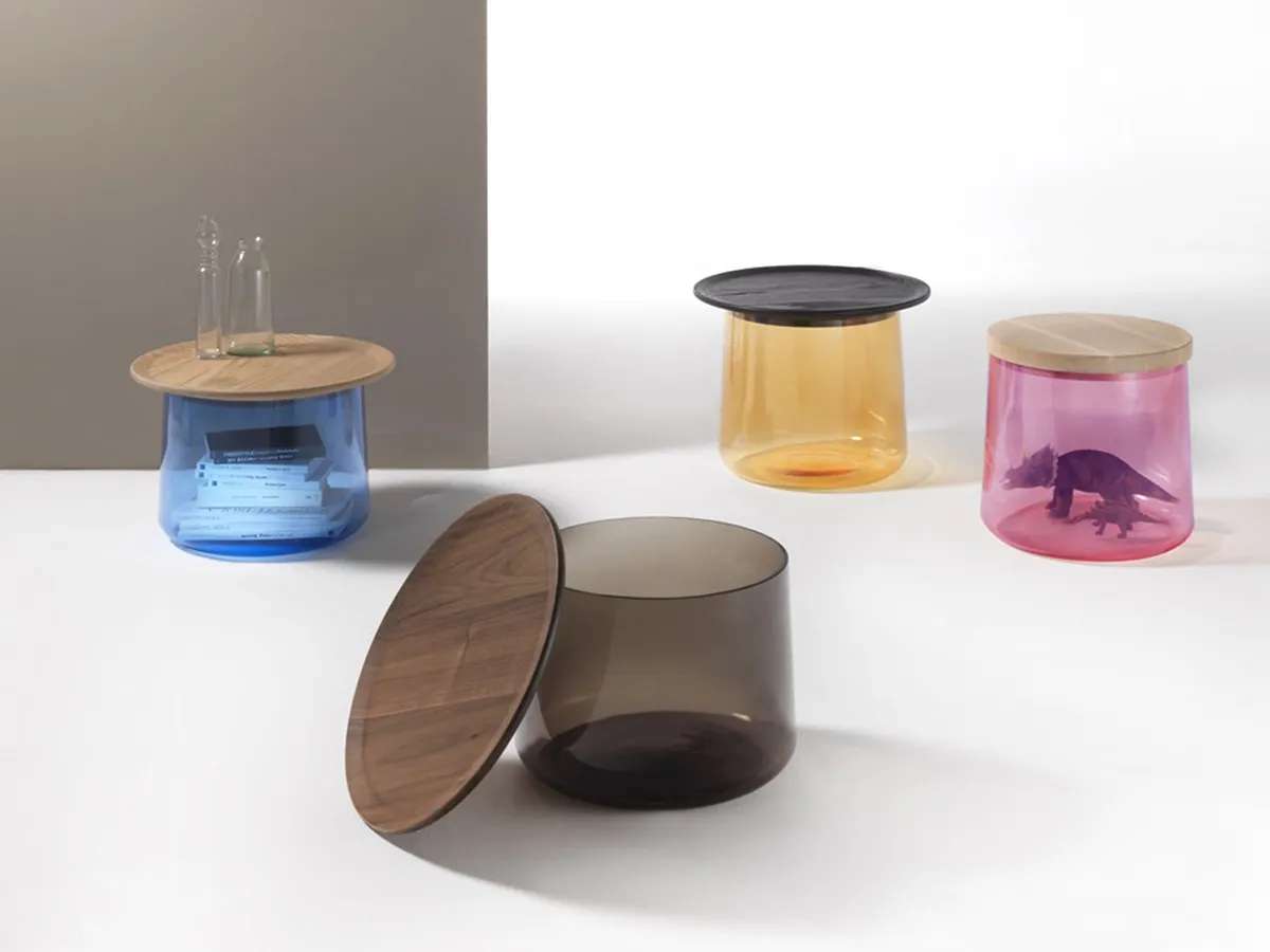 Durame - Tea - Tavolini contenitore realizzati in vetro colorato e con tappo in legno