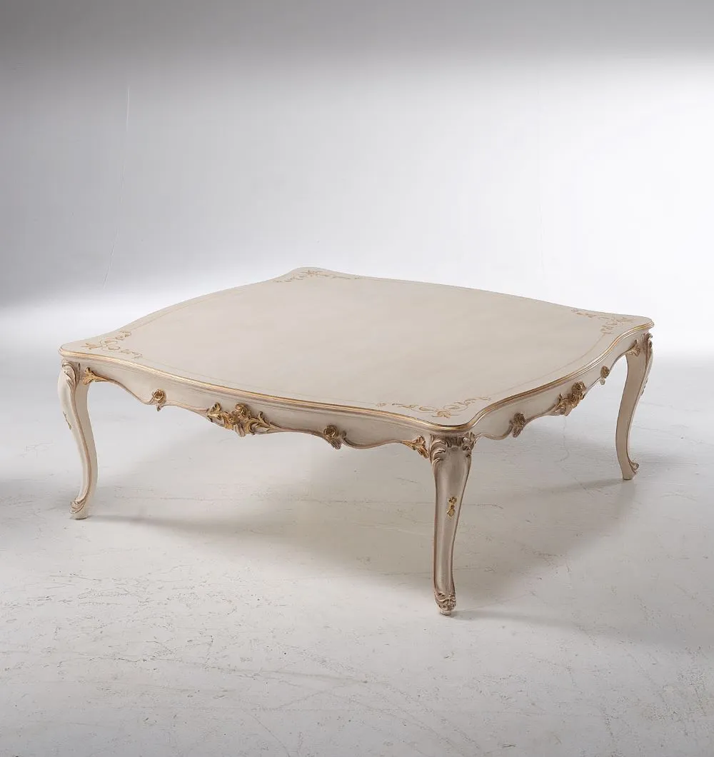 Square coffee table with carving and painting in Florentine style 