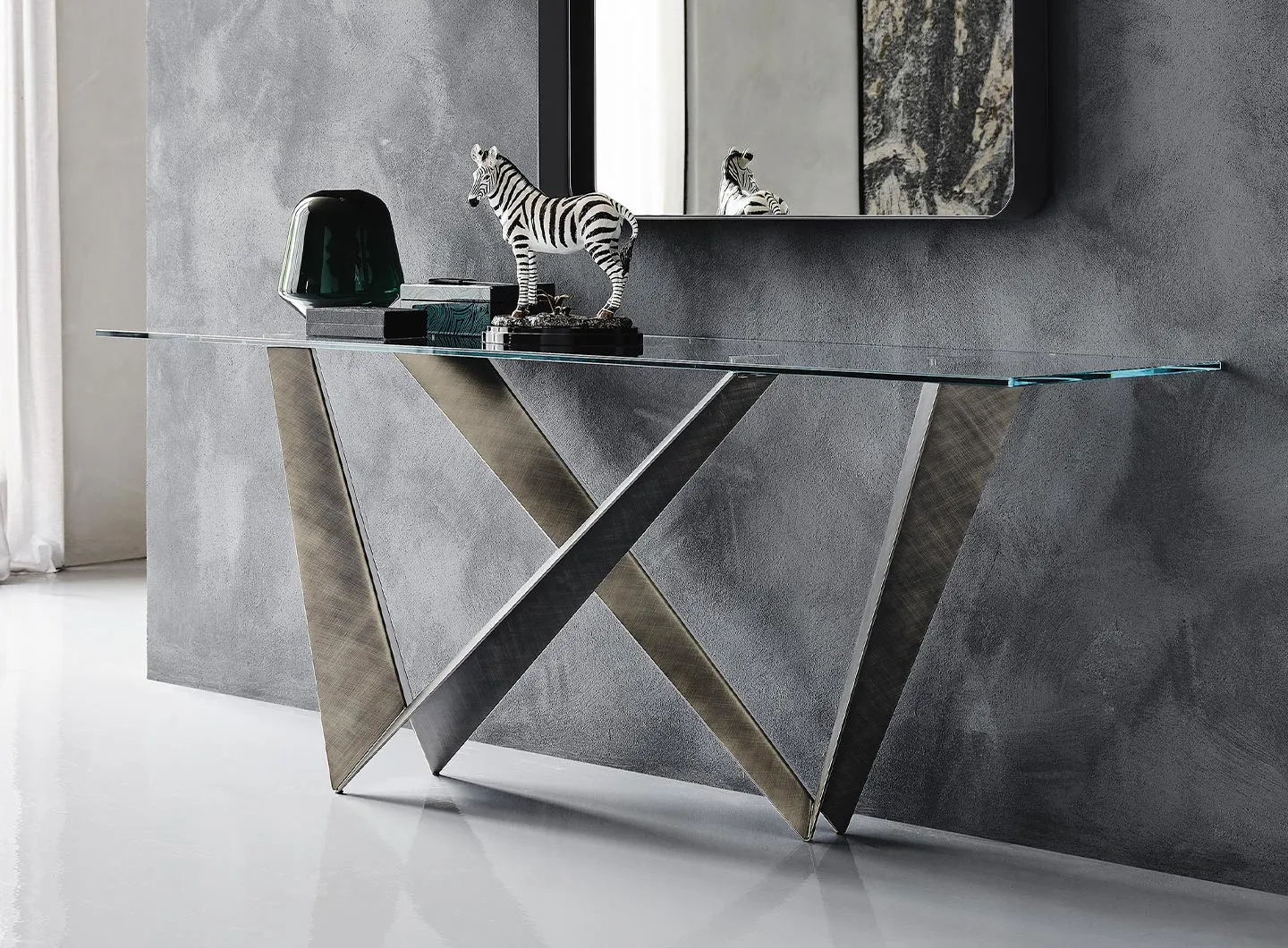 Westin console - Brushed Grey base and extra clear glass top