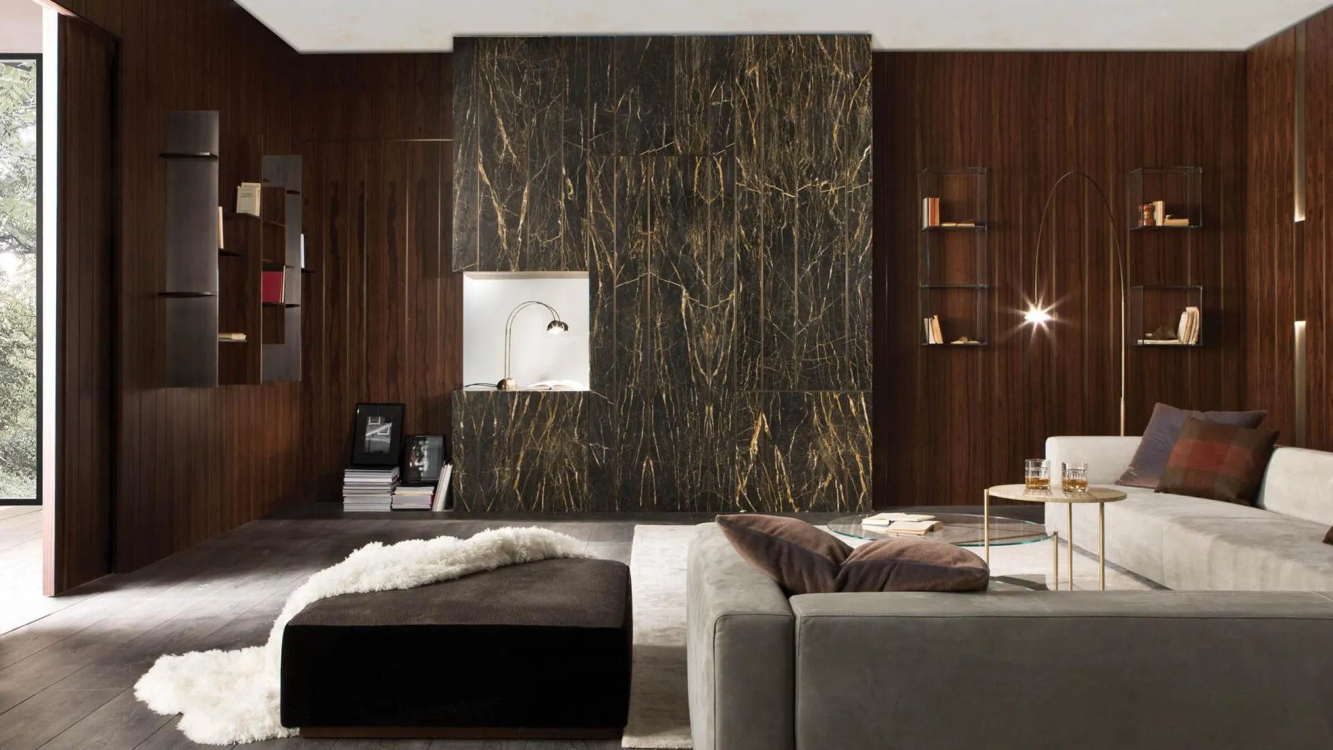 laurameroni luxury modern wall panels boiserie in wood and brass