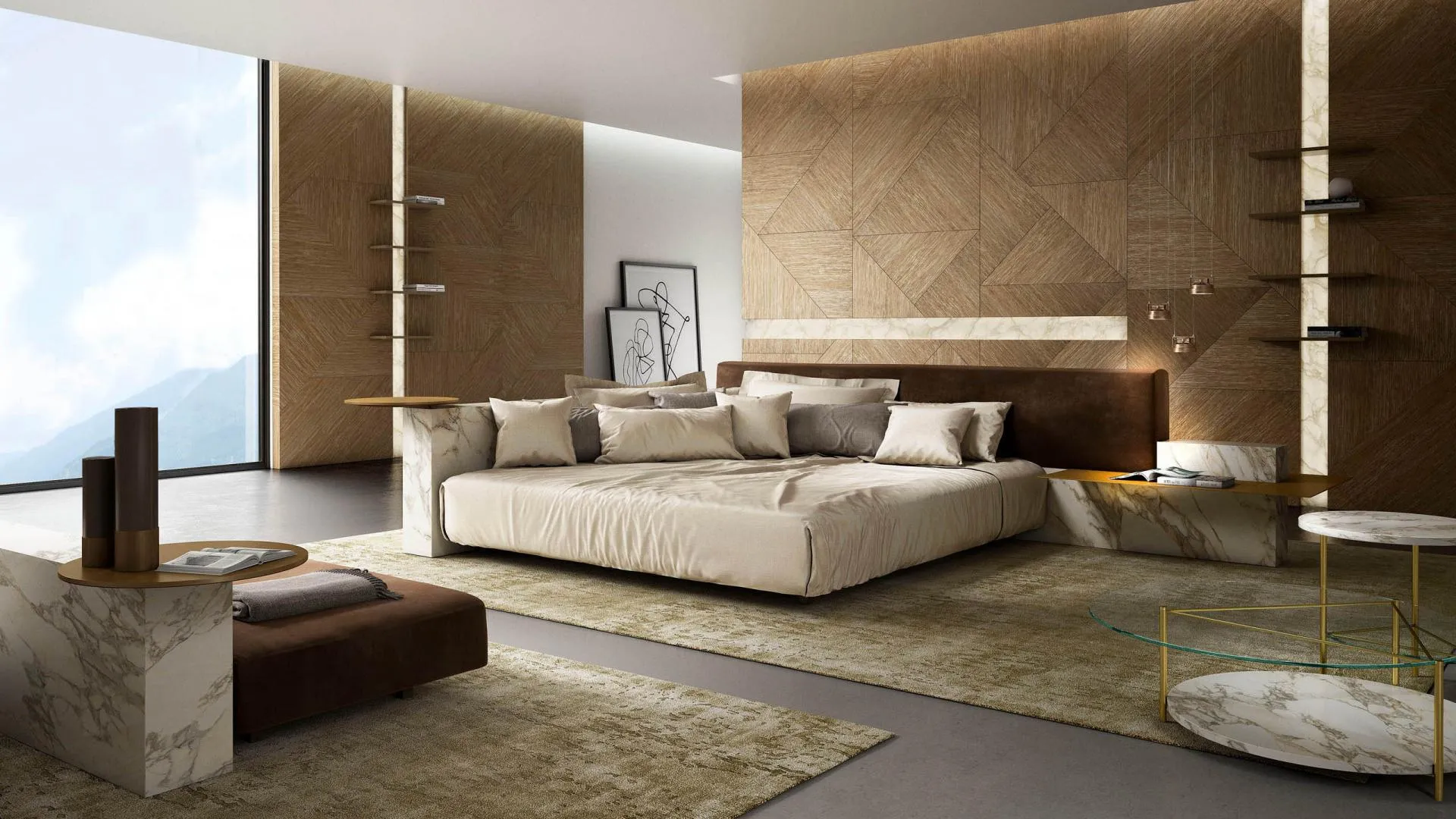laurameroni symphony bed modular and customizable in wood, marble, metal