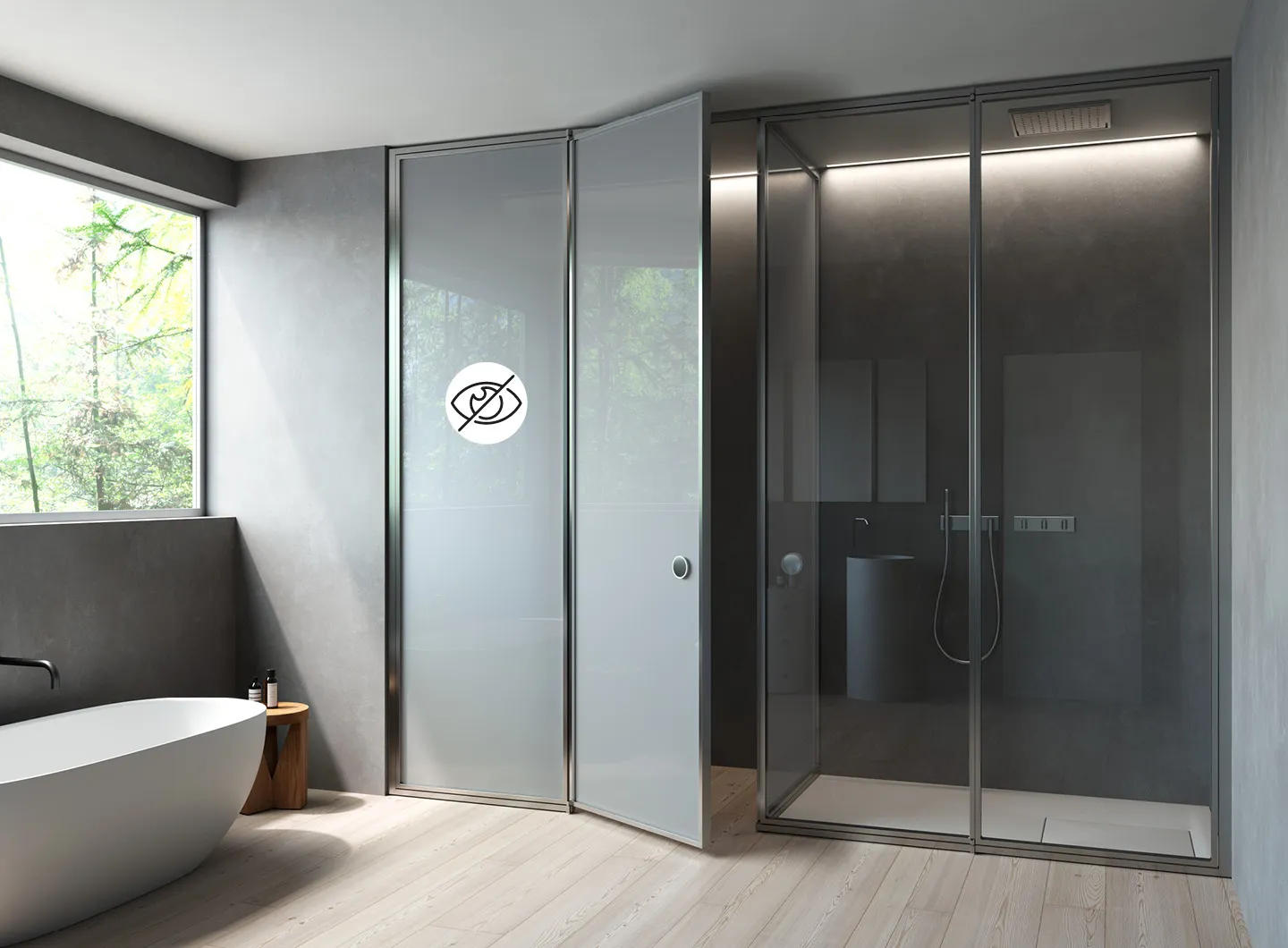 Vismaravetro - Glass partition walls for bathrooms and contract orders with + Securplus LCD glass - Suite+ Securplus LCD glass
