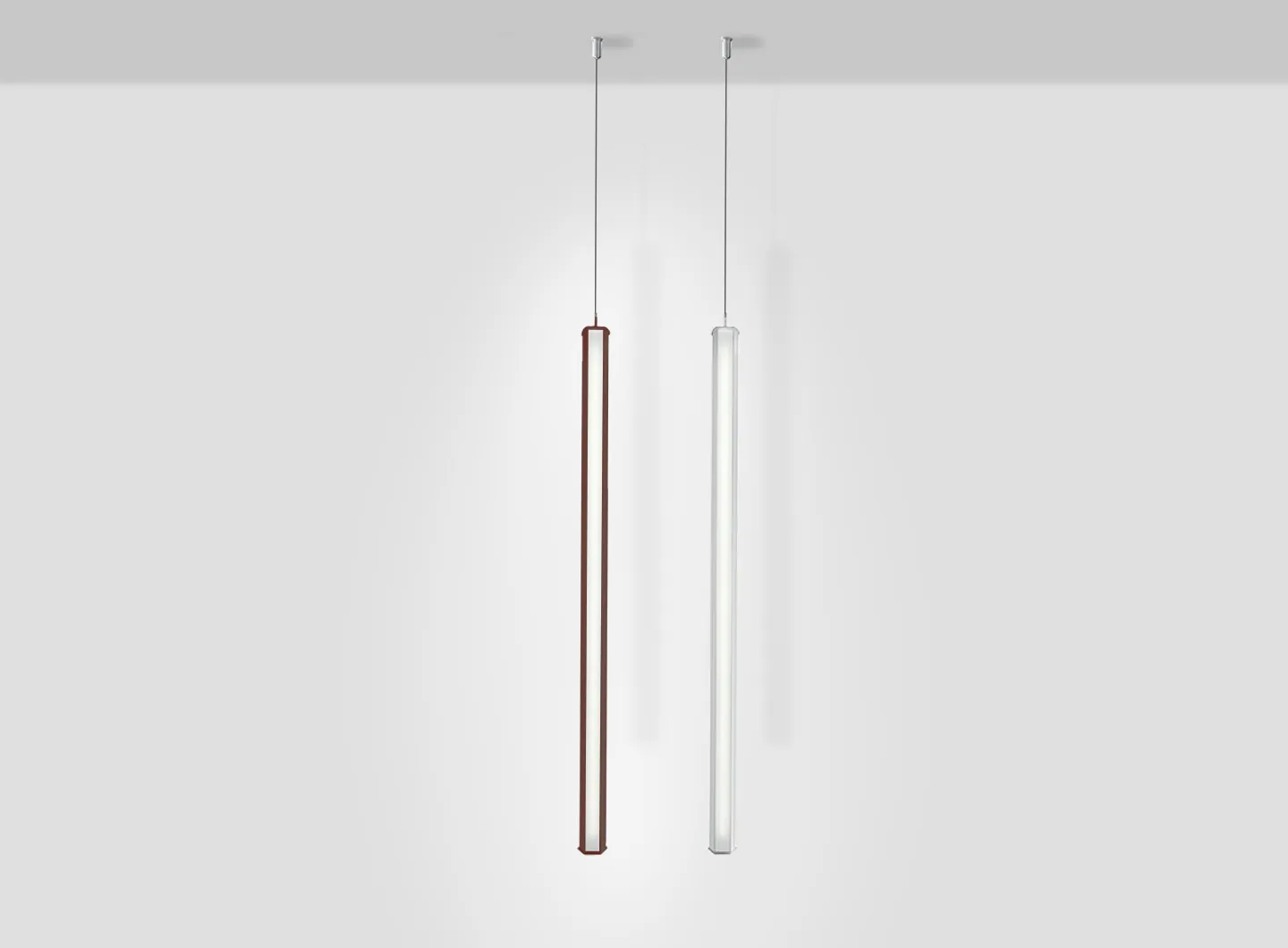 Zafferano _ Pencil vertical suspension lamp, large module, white and corten finish