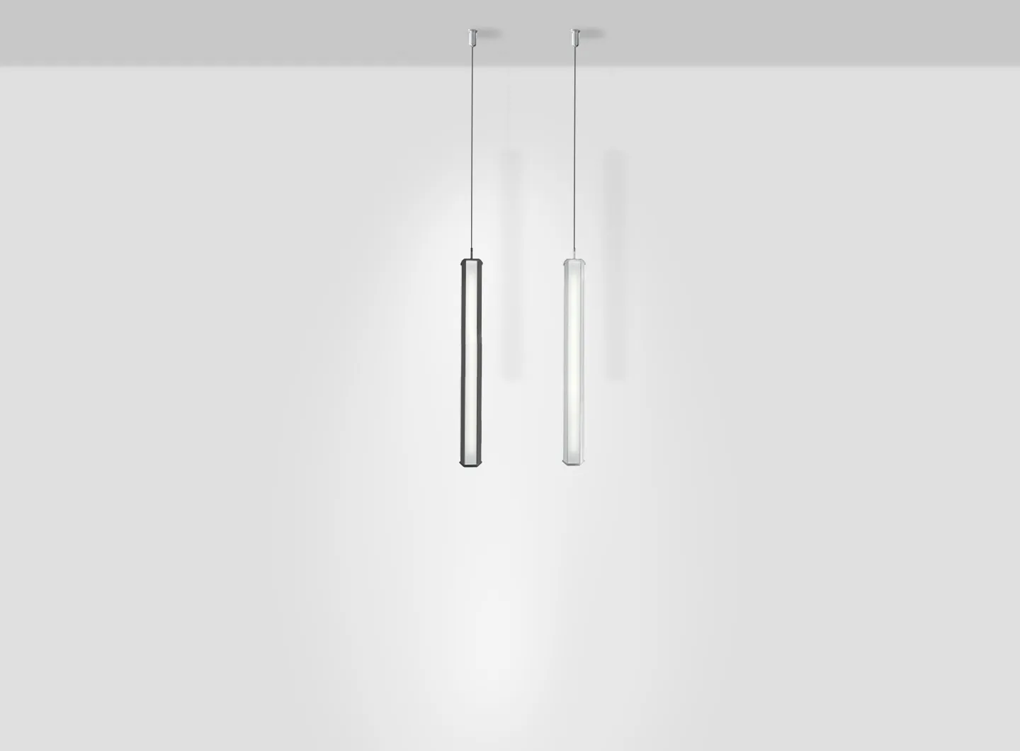 Zafferano _ Pencil vertical suspension lamp, modulo piccolo, small module, white and dark grey finish