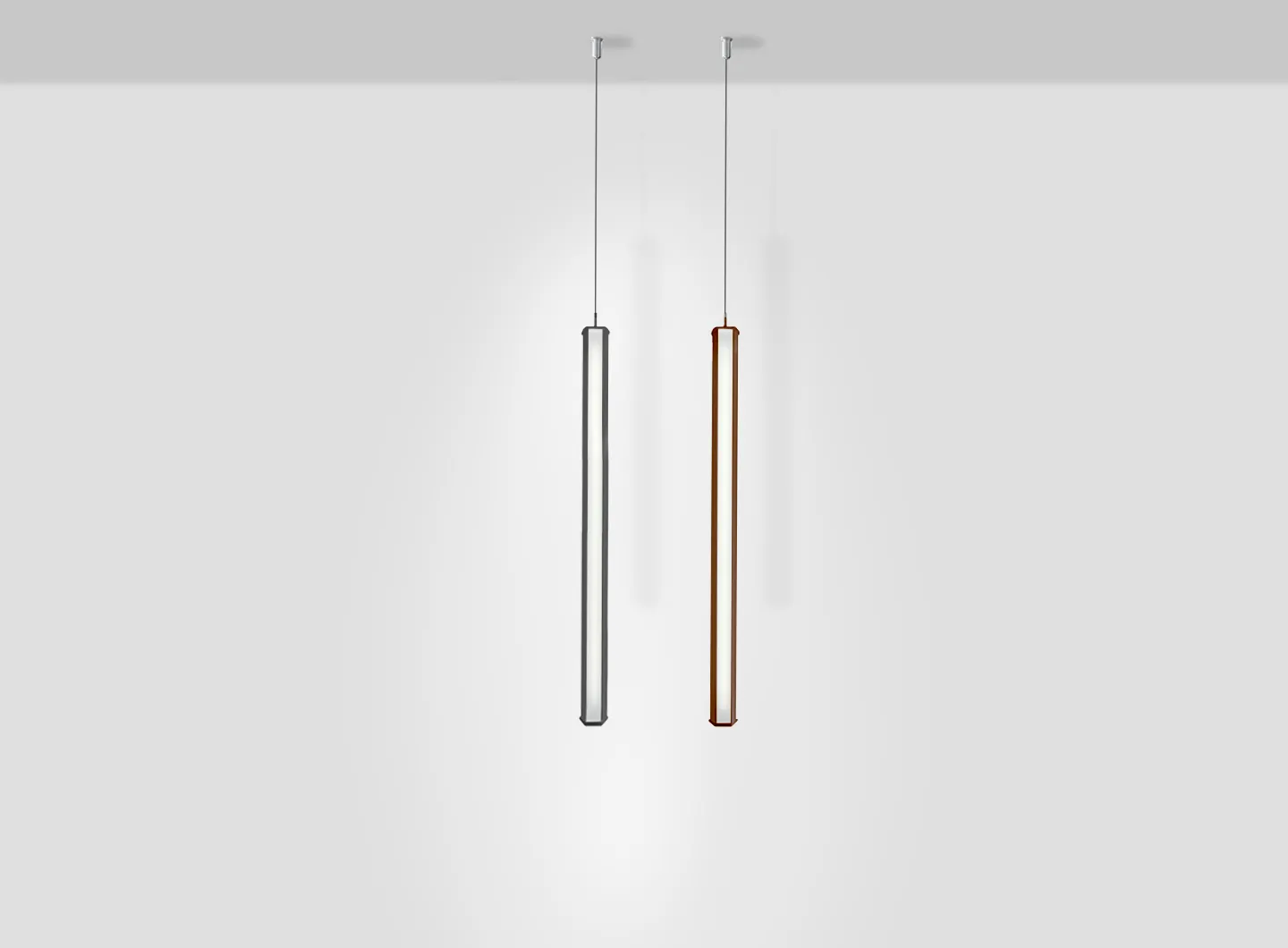 Zafferano _ Pencil sospensione verticale, modulo medio, finitura bianco opaco e corten