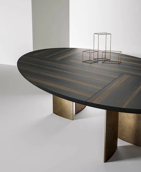 laurameroni design elliptical table poe in wood and metallic lacquering